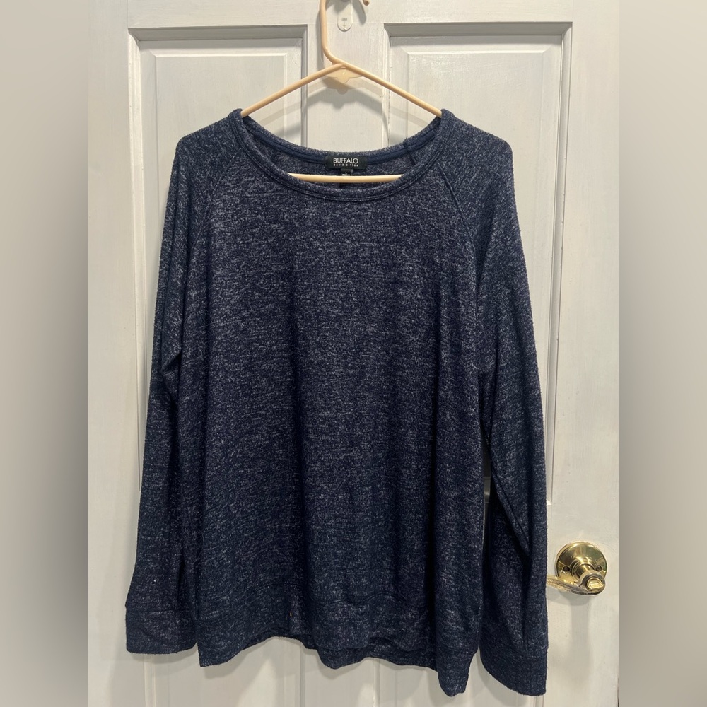 BUFFALO David Bitton Heathered Blue Scoop Neck Sweater SIZE LARGE Pre Loved